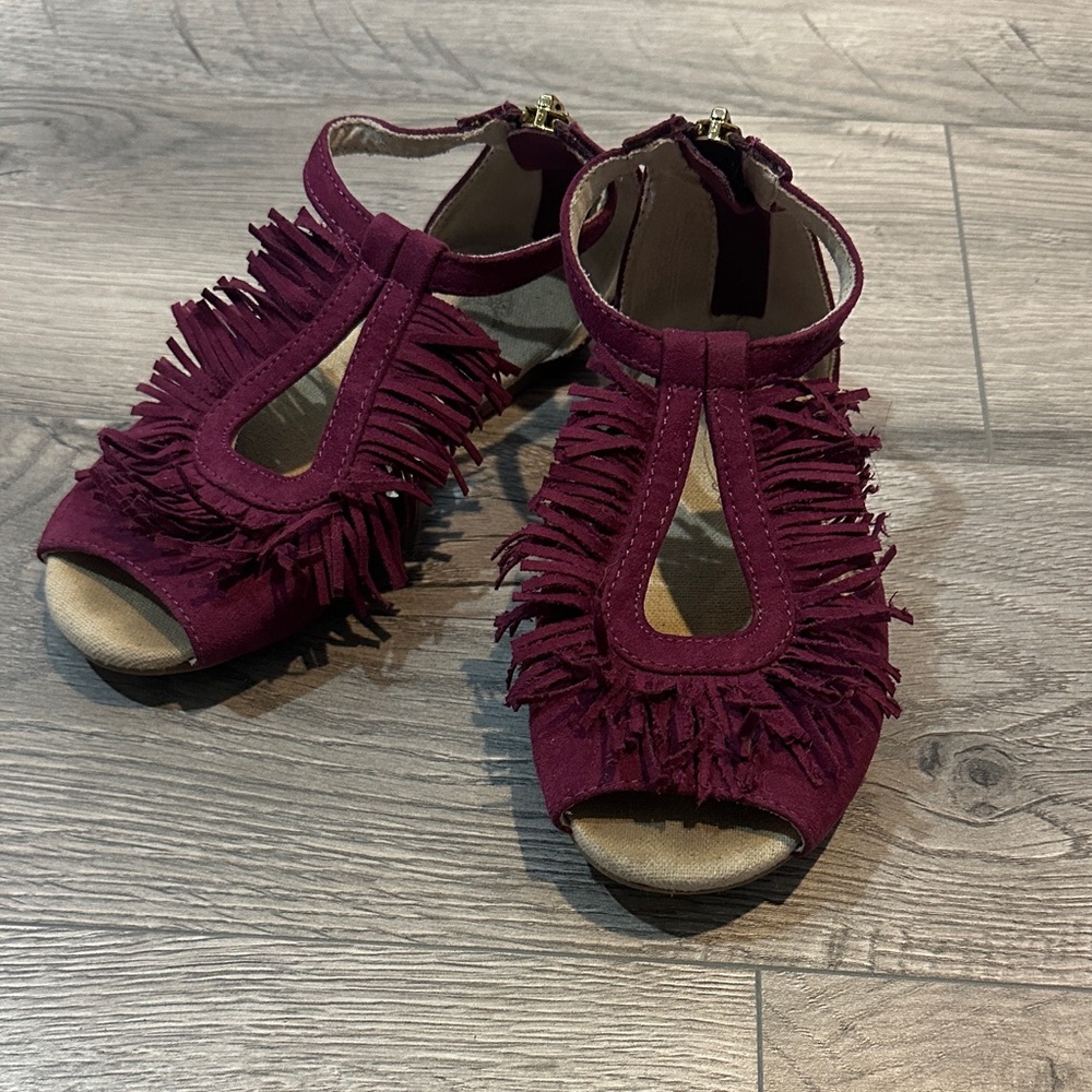 Joyfolie Burgundy Fringe Sandals